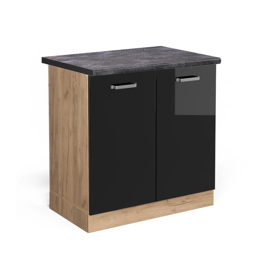 Vicco Spülenunterschrank R-Line in Schwarz Hochglanz und Goldkraft Eiche, Anthrazit, B: 80 cm, H: 81,6 cm, T: 60 cm - Bild 2