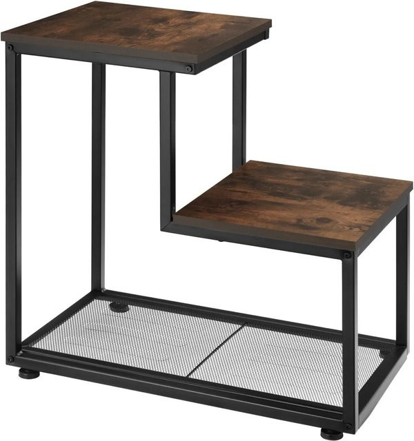 tectake Beistelltisch Halifax Industrial Style in Schwarz und Braun mit 2 Ablagen und Gitterablage, B/T/H: 60,5 x 35,5 x 60,5 cm - Bild 2
