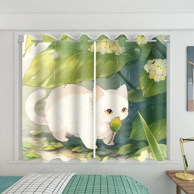 Verdunkelungsvorhang mit niedlichem Kätzchen-Muster in Schwarz und Multicolour, Breite: 55 cm, Höhe: 120 cm - Bild 1