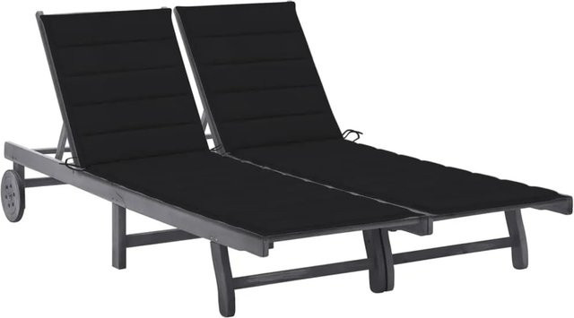 vidaXL 2-Personen-Sonnenliege aus Akazien-Massivholz mit grauer Auflage in Schwarz - Bild 1
