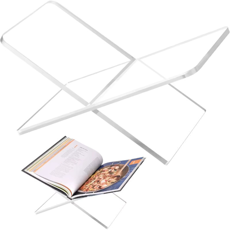 X-förmiger Buchhalter aus transparentem Acryl als Präsentationsständer für Kochbücher und Rezeptmenüs - Bild 2
