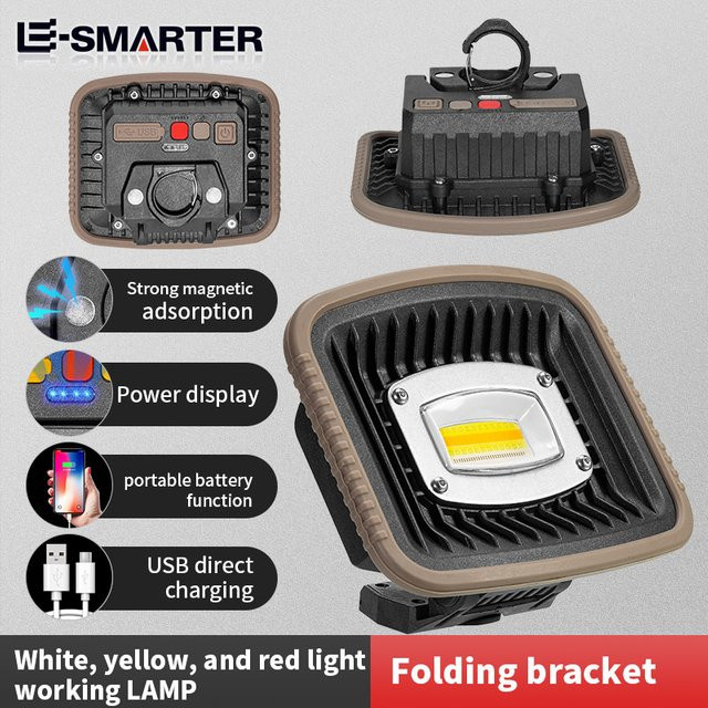 ESMARTER LED COB Taschenlampe mit Powerbank Funktion und Magnet, wiederaufladbar, Schwarz - Bild 1