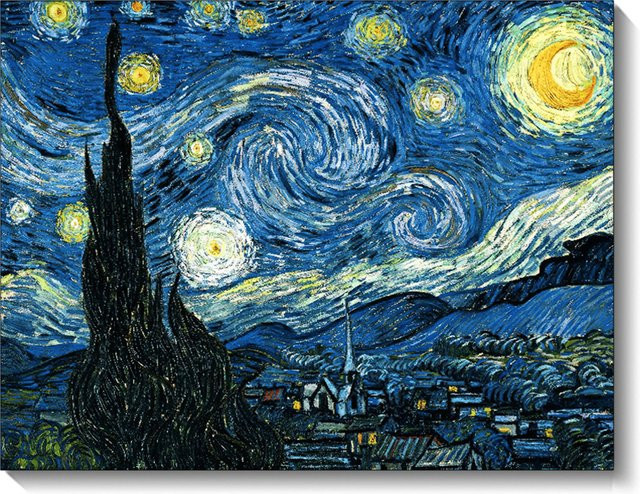 QIZITENG Diamond Painting Set Sternennacht von Van Gogh in Blau, Landschaftsmosaik als Malerei-Reproduktion für die Wanddekoration, B/H: 30,0 x 20,0 cm - Bild 1