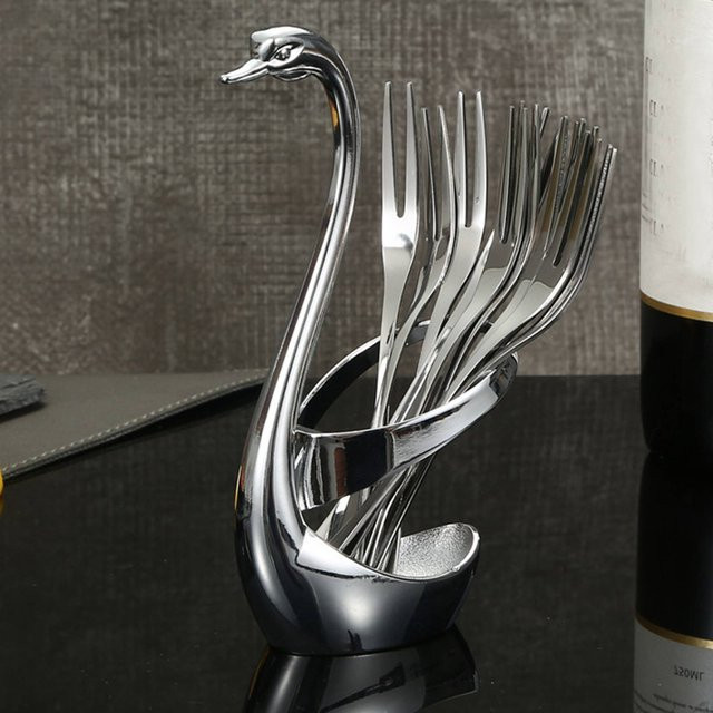 Besteckständer mfySpace Schwan Design aus Zinklegierung in Schwarz - Bild 1
