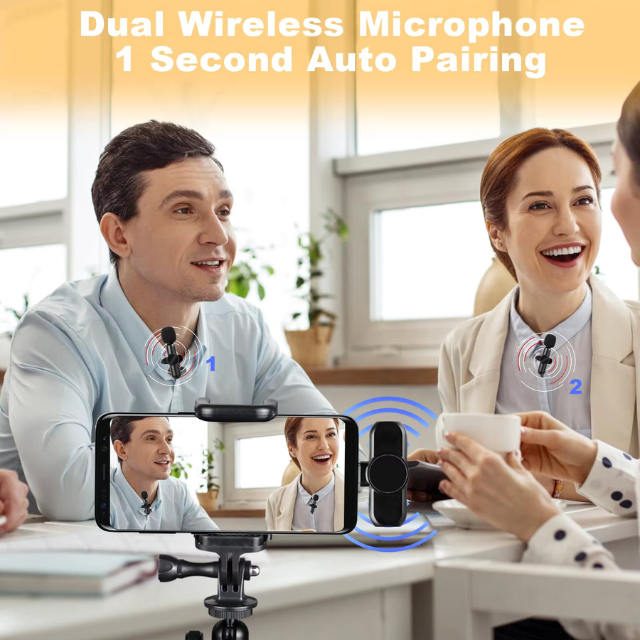 Basix Kabelloses Lavalier-Mikrofon 2,4G mit Geräuschunterdrückung für iPhone, iPad, Android und Samsung in Schwarz - Bild 6