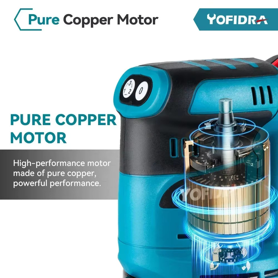 Yofidra 5-Zoll Elektro-Exzenterschleifer in Blau, kabellos und wiederaufladbar, 3-Gang-verstellbar, kompatibel mit Makita LXT Akku-System - Bild 4