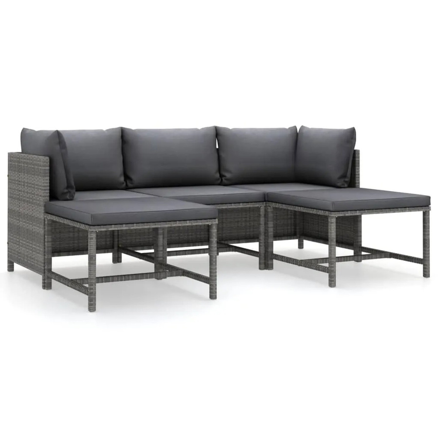 vidaXL 5-tlg Garten-Lounge-Set aus Poly Rattan in Grau Anthrazit mit Kissen und Ottoman im L-Shape Design - Bild 2