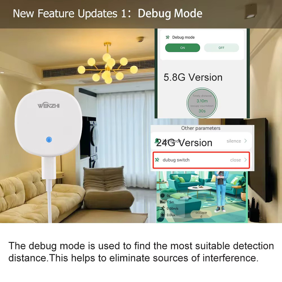 Tuya MmWave Präsenzsensor mit Radar-Bewegungserkennung und Beleuchtungsstärke in Weiß für ZigBee/WiFi und Tuya Smart Life Home Assistant - Bild 2