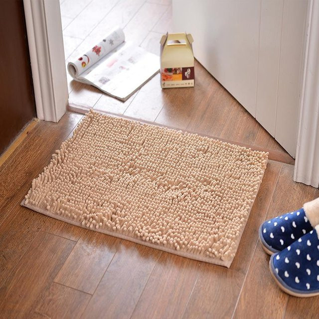 Saugfähige Mikrofaser Chenille Langflor Fußmatte in Beige, rutschfest und schmutzabweisend, B/T: 60 x 40 cm - Bild 1
