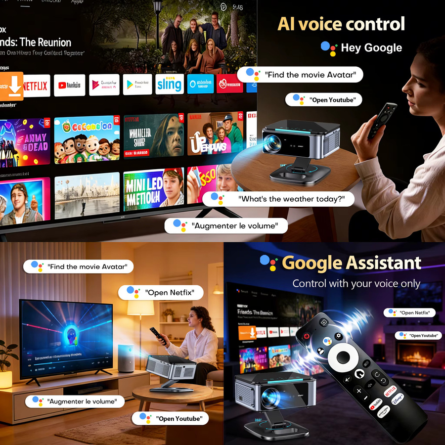 XIWBSY 4K Android TV Projektor mit Google TV, Laser-Fokus Heimkino Video-Projektor, Schwarz - Bild 4