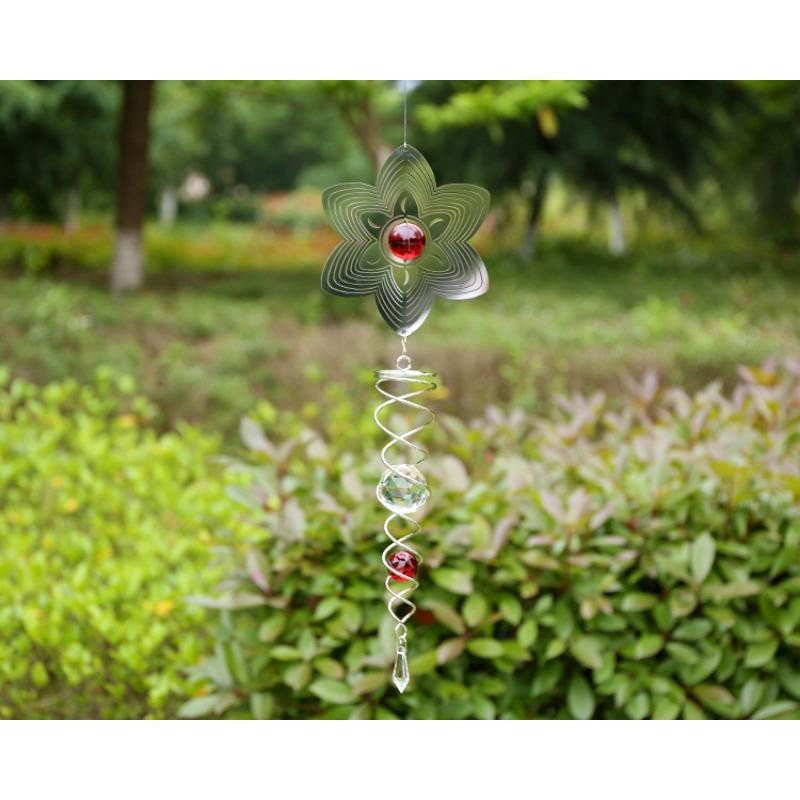 Yiran Furniture Rotierendes Windspiel aus Edelstahl mit Kristallball in Silber für Garten und Outdoor - Bild 1