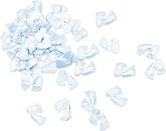 idee. Creativmarkt Satin Babyfüßchen Streu in Hellblau für Babyparty, Geburt oder Taufe, 48 Stück, Durchmesser: 2 cm - Bild 1
