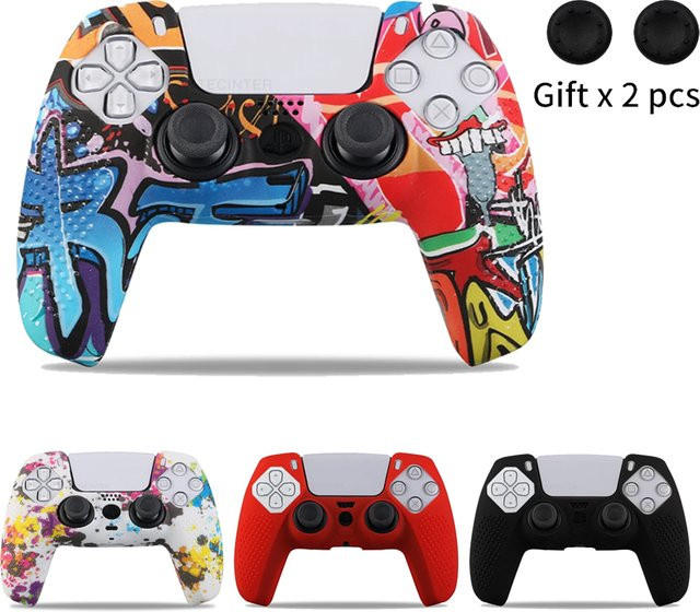 TECTINTER Anti-Slip Silikon Schutzhülle für PlayStation 5 Controller in Weiß und Multicolour - Bild 1