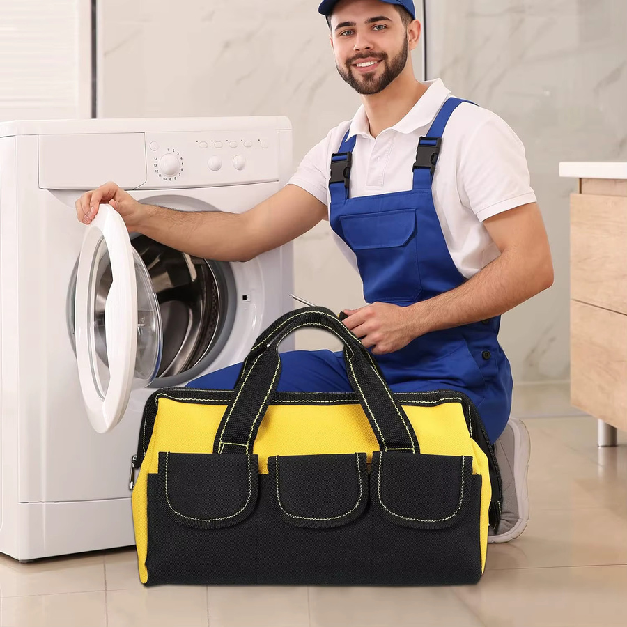 Robuste Werkzeugtasche von WOZOBUY in Rot mit wasserdichtem Hartboden für Elektriker, Zimmermann und Mechaniker - Bild 4