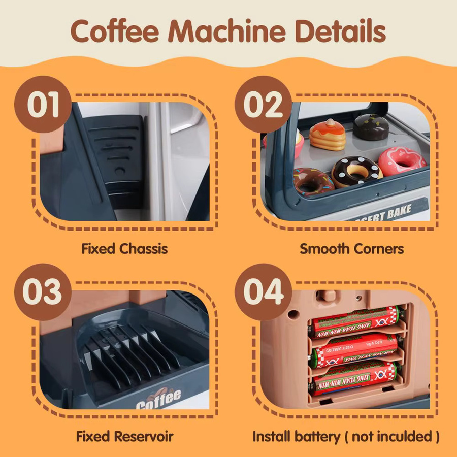 MSFTOYS Kaffeemaschine Spielzeug Set mit Lebensmittel-Simulation und Registrierkasse in Mehrfarbig - Bild 6