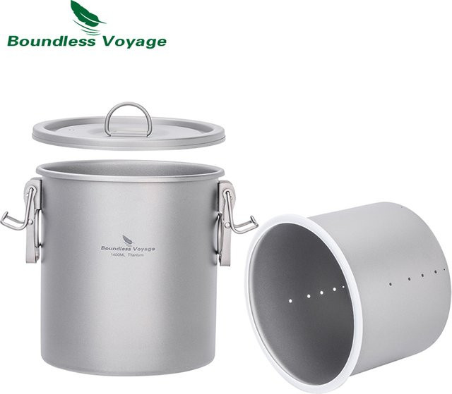 Boundless Voyage Titan-Reiskochtopf Ti-2093c, ultraleichtes Camping-Kochgeschirr-Set aus Titan in Silber - Bild 1