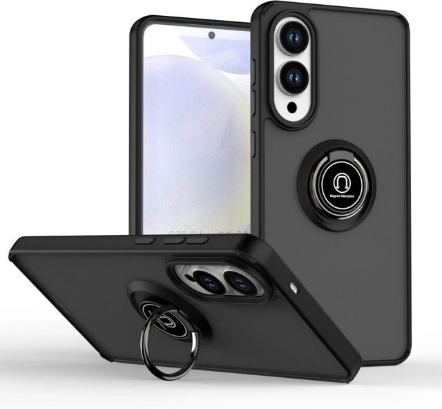 Stoßfeste Armor-Matte-Hülle für Samsung Galaxy mit magnetischem Ringständer in Schwarz - Bild 1