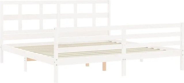 vidaXL Massivholzbett aus Kiefernholz mit Kopfteil in Weiß, Rustikaler Stil, B/T/H: 180 x 200 x 185,5 cm - Bild 1