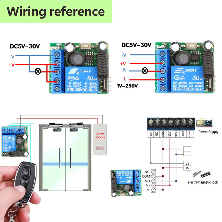 SLMPLEFUN RF 433 MHz Drahtlose Fernbedienung mit 500 m Reichweite, DC 5 V 12 V 24 V 30 V Relais Modul für elektromagnetische Schlösser, Lampen und LED - Bild 3