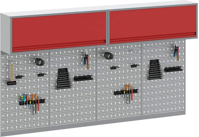 6-teiliges Werkzeugschrank-Set von VD Home Furnishing aus pulverbeschichtetem Stahl in Rot und Grau im Industriedesign - Bild 1