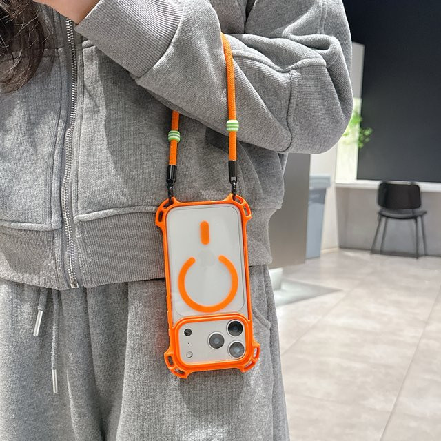 ZHANZHI Magnetische iPhone Hülle mit kurzem Handgelenk-Lanyard und Anti-Drop-Schutz in Orange, passend für iPhone 17 Pro Max, 16 Plus, 15, 14 und 13 Pro - Bild 1