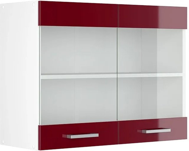 Vicco R-Line Küchenglasschrank Glashängeschrank in Bordeaux Hochglanz und Weiß, B: 80 cm, H: 60 cm, T: 31 cm - Bild 1
