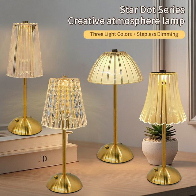 GGBEE LED Tischlampe mit Touch-Sensor, dimmbar, USB aufladbar, Gold/Messing - Bild 1
