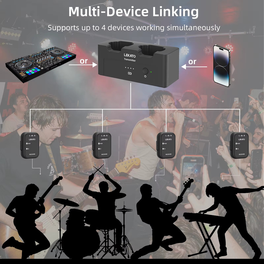 Lekato MS-40 Kabelloses In-Ear Ohrhörer-Monitorsystem in Schwarz mit 2,4G Technologie, Ladeetui, Sender, 2 Empfängern und Audiokabel - Bild 3