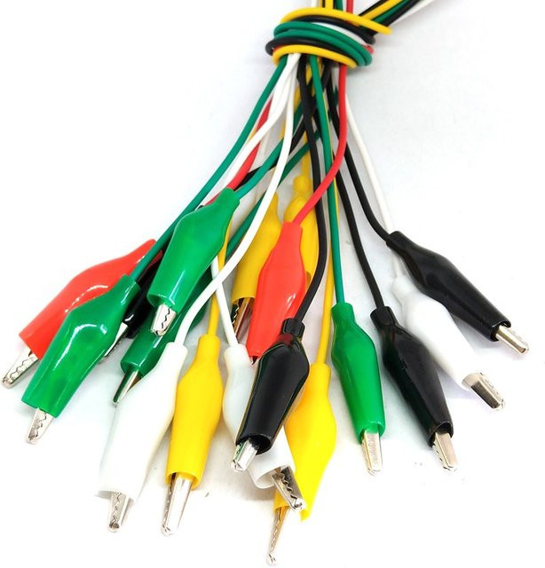 10er-Set elektrische Krokodilklemmen als DIY-Testleitungen mit Doppelenden in Multicolor - Bild 1