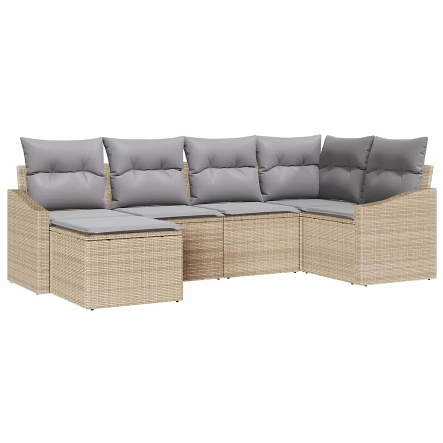 vidaXL Garten-Sofa-Set 6-teilig aus Poly-Rattan in Beige mit Ottomane und Kissen für Terrasse und Garten - Bild 2