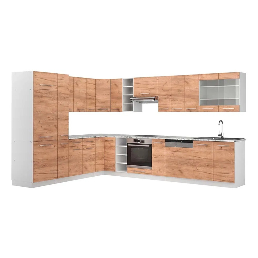 Vicco Fame-Line Eckküche Goldkraft Eiche Weiß mit Marmor-Optik B/T/H: 347 x 257 cm - Bild 2