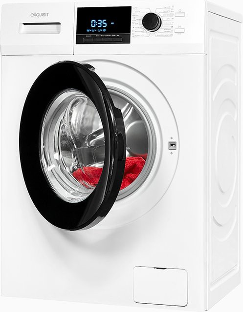 Exquisit WA58214-340A Waschmaschine in Weiß mit 8 kg Waschkapazität, 1400 U/min Schleuderdrehzahl und Aquastop - Bild 1