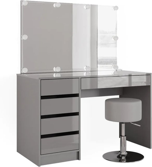 Vicco Schminktisch mit LED-Spiegel und Hocker in Sherry Grau, Hochglanz, B/T/H: 120 x 75 x 59,54 cm - Bild 2