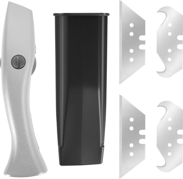 Multifunktionales Teppichmesser aus Aluminiumlegierung in Silber mit Ersatzklinge und ergonomischem Griff - Bild 1