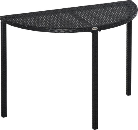 Outsunny Halbrunder Balkontisch aus Polyrattan und Metall in Schwarz, B/T/H: 100 x 50 x 74 cm