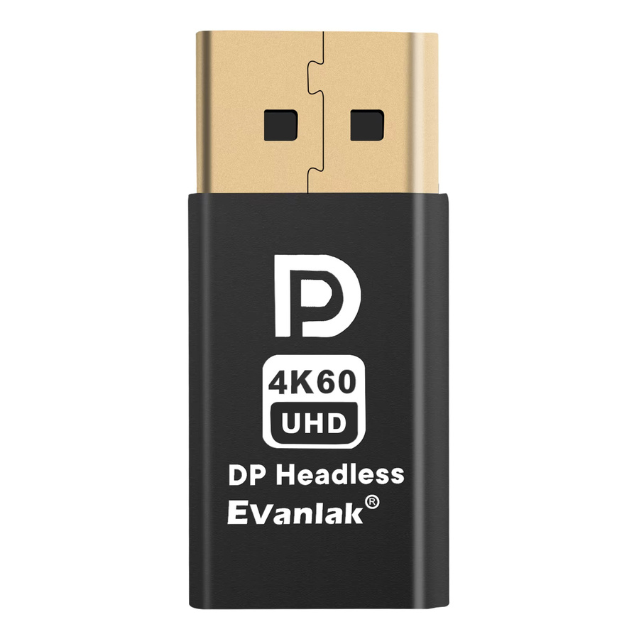 EVanlak DisplayPort Headless Ghost Display Emulator in Schwarz für 4K UHD 60Hz und 1080p 120Hz PC DP Dummy-Stecker - Bild 2