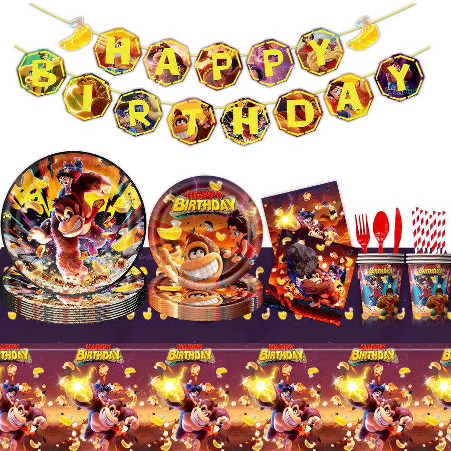 Potdemiel Donkey Kong Geburtstagsdekoration Set mit Ballons, Bechern, Tellern, Servietten und Tischdecke in Multicolour - Bild 2