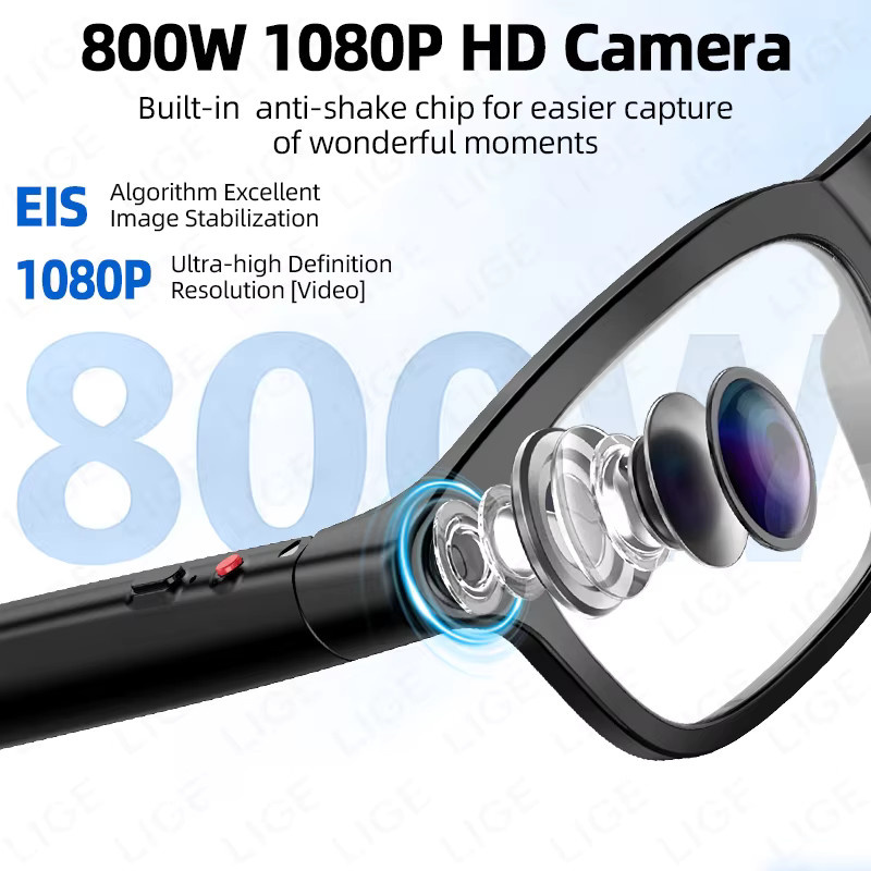 LIGE KI-Smart-Brille in Schwarz mit 8MP HD-Kamera, KI-Übersetzung, Bildaufnahme, Konversationsaufzeichnung und Musikwiedergabe - Bild 2