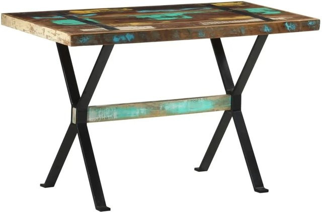vidaXL Esstisch aus Massivholz in Altholz-Optik, rechteckiger Tisch in Braun mit Metallgestell, B/T/H: 120 x 60 x 76 cm - Bild 1
