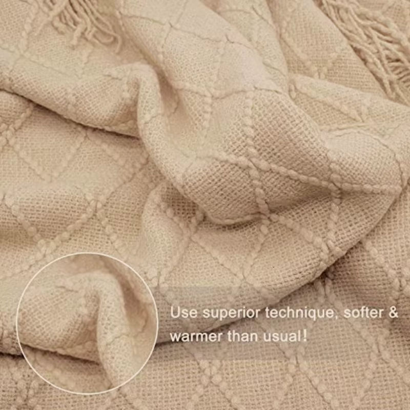 Inyahome Boho Decke in Beige mit geometrischem Muster, B/B: 150 x 230 cm - Bild 2