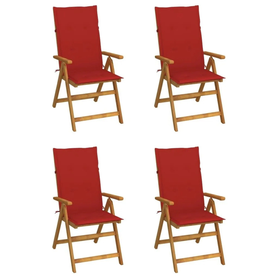 vidaXL Set aus 4 verstellbaren Hochlehner-Gartenstühlen aus Massivholz Akazie mit roten Auflagen - Bild 2