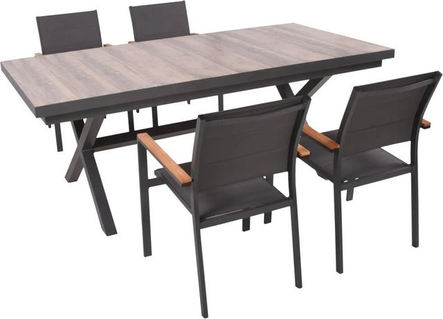 DELUKE Garten-Sitzgruppe JANA 5-tlg. aus Aluminium und Keramik in Eiche-Optik Grau - Bild 1