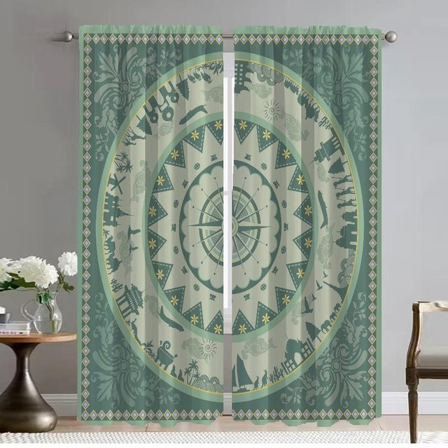 2er-Set Vorhänge im chinesischen Stil als Raumteiler und Moskitonetz, Farbe: Grün, B: 50 cm, H: 70 cm - Bild 1