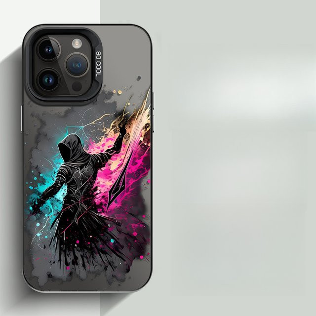 Handyhülle im Anime-Tintenstil für iPhone 11 bis 16 Pro Max, Schwarz/Mehrfarbig - Bild 1
