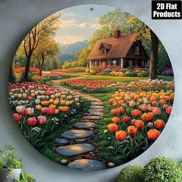 CIFBUY Vintage Wandkunst aus Metall – Runde Tulpen-Blumen Dekoration in Multicolour - Bild 1