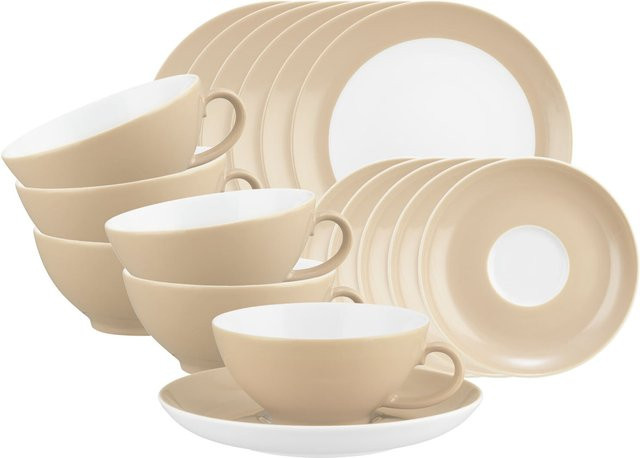 Seltmann Weiden Teeservice Liberty Pure Colors aus Porzellan, 18er Set, Beige - Bild 1