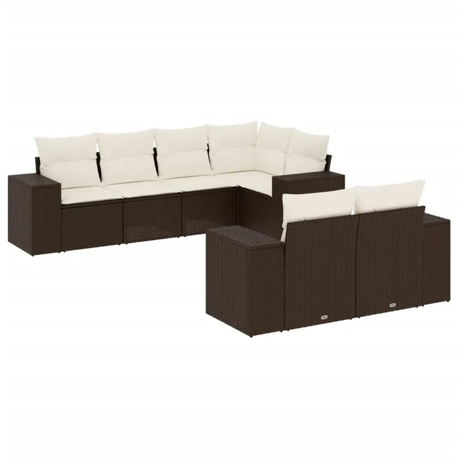 vidaXL 7-teilige Garten-Sofagarnitur in L-Form aus Polyrattan mit Kissen in Braun - Bild 2
