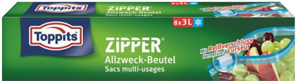 Toppits Zipper Allzweckbeutel transparent, 8 Stück, 3 Liter Füllmenge - Bild 1
