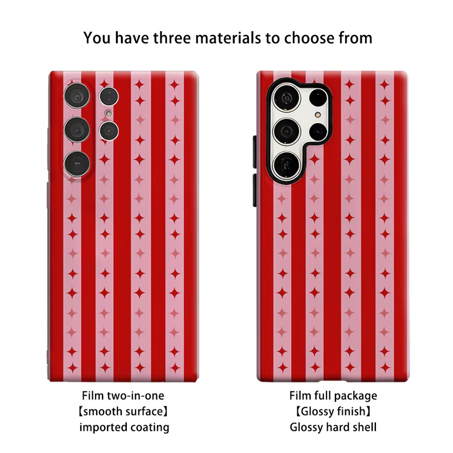 Stoßfeste Retro Handyhülle mit Sternen und Streifen in Rot und Rosa für Samsung Galaxy S25 Ultra, S24 und S23 Ultra Plus, robuste Doppelschicht Rückabdeckung - Bild 2
