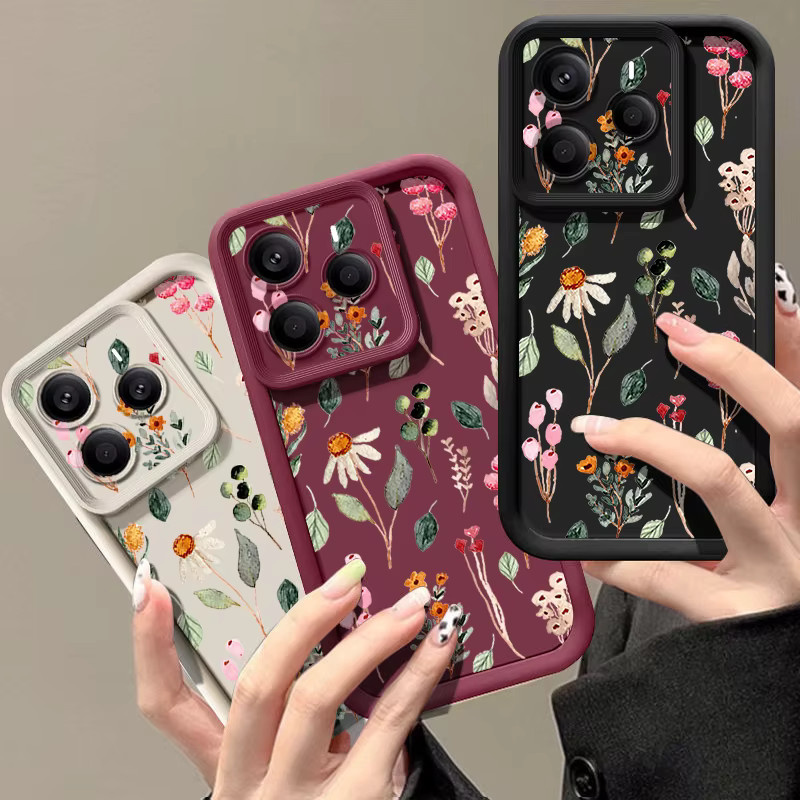 Stoßfeste Silikon Handyhülle mit Blumenmuster für Xiaomi Redmi Note 14 13 Pro 4G und Note 13 14 Pro Plus 5G in Weiß und Multicolour - Bild 2